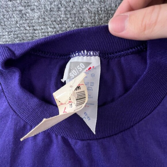 VTG Hanes 50/50 Blank Purple Short Sleeve USA Made Cut Tag Large 42-44 - Picture 8 of 11